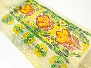 リサイクル　手織り真綿紬抽象草花模様織出し名古屋帯